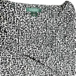 Lauren Ralph Lauren Dress Women's 16 W White Black Midi Faux Wrap Graphic Print